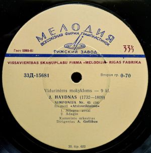 J. Haydnas / A. Gotlibas - Simfonija Nr. 45 (18) Fis-moll «Atsisveikinimo» (1965)