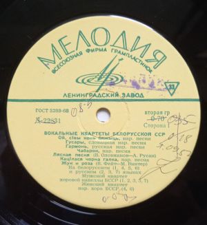 Мужской Квартет Хоровой Капеллы БССР / Женский Квартет Нар. Хора БССР - Вокальные Квартеты Белорусской ССР (1968)