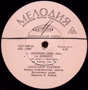 Р. Глиэр / С. Ляпунов - 2-й Концерт Для Ф-но С Оркестром / Концерт (Концертное Аллегро) Для Скрипки С Оркестром